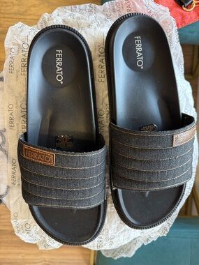 FERRATO Black Denim Slide Sandals